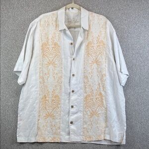 Tommy Bahama linen short sleeve shirt button up down XL tropical travel resort